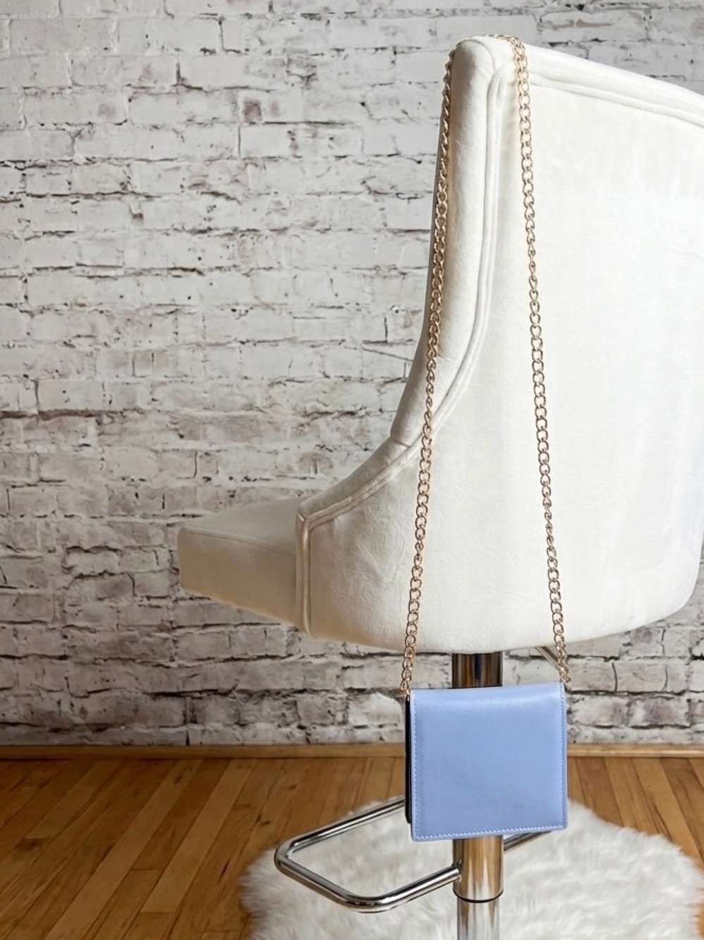 Mini Crossbody with Gold Chain in powder blue wallet card holder - Picture 2 of 7